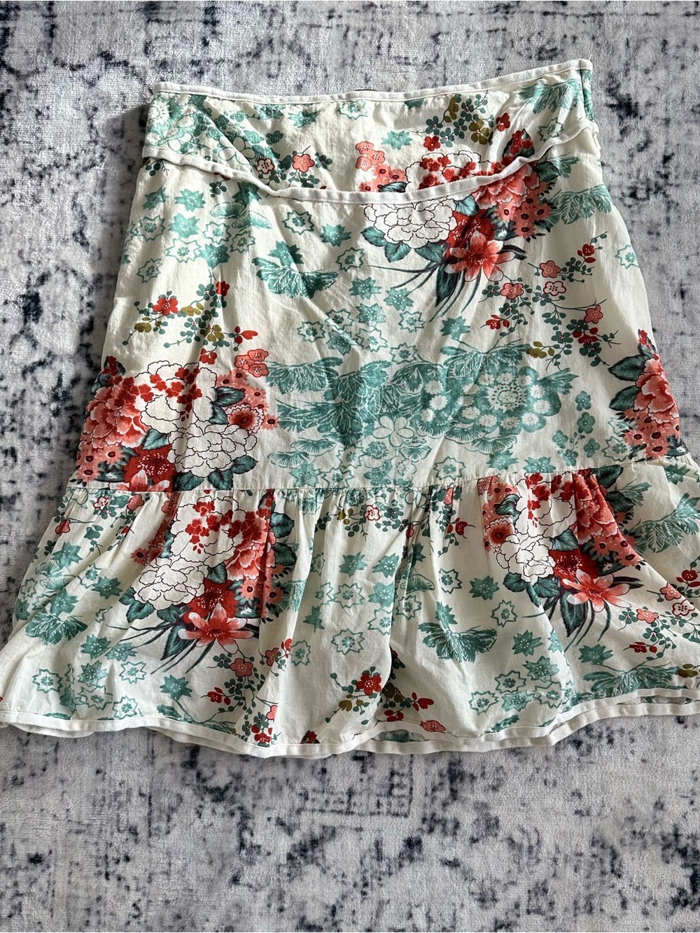 Jim Jim Floral Cotton Tiered A-Line Skirt Size L